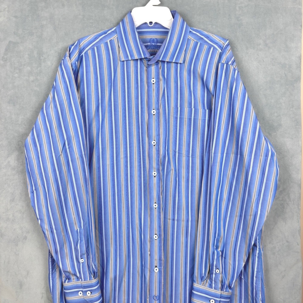 Bugatchi Uomo Mens XXL Blue Striped Long Sleeve Button Down Cotton Shirt
